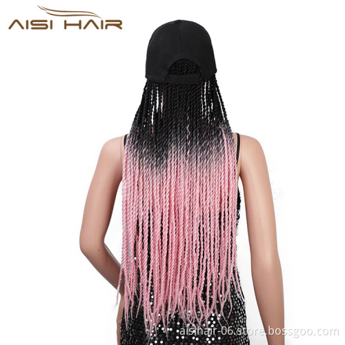 Aisi Hair Heat Resistant Synthetic Baseball Hat With Crochet Twist Braiding Hair Extension For Black Women Synthetic Hair Wigs